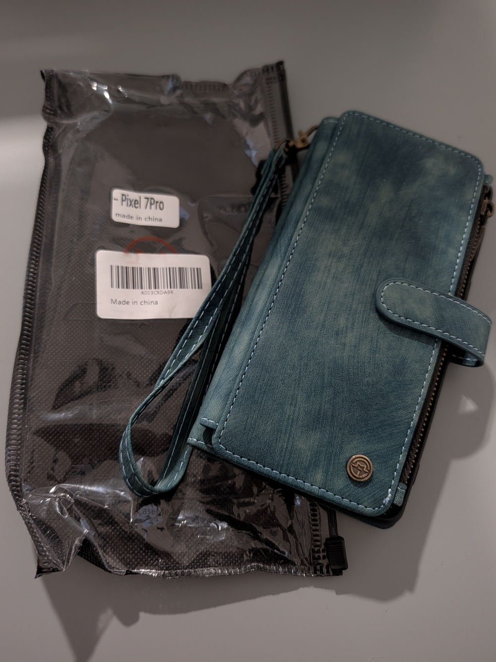 7 Pro Wallet Case - Teal Blue Folio with Wrist Strap